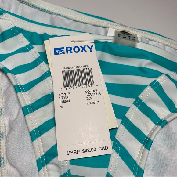 Sz. Med Roxy turquoise white stripe NWT bikini bottom - Picture 12 of 12